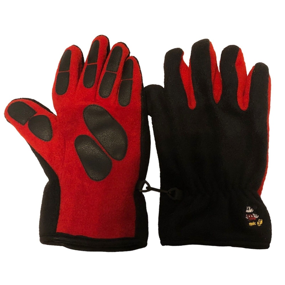 Men M Disney Store Black Red Fleece Winter Gloves Embroidered Mickey Face